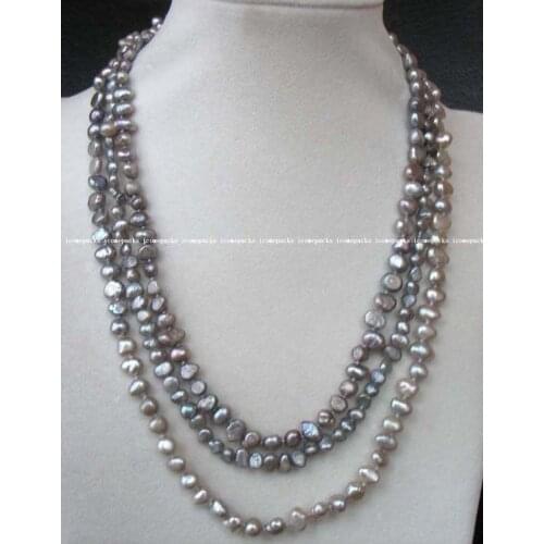 Freshwater pearl gray baroque necklace 60" 6-7mm