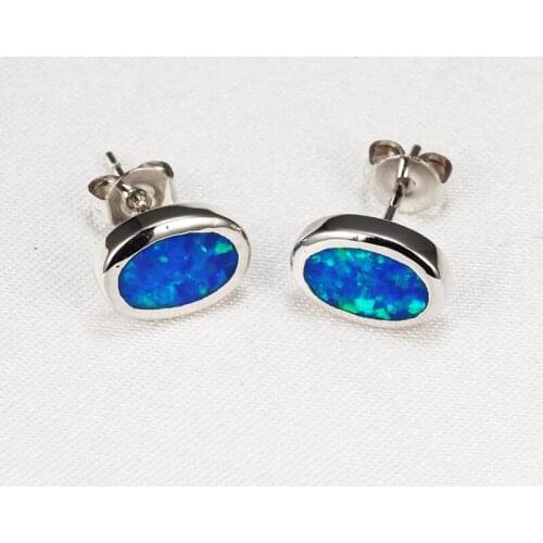 Simple Round Stud Earrings Blue Opal for Women Classic Fashion Jewelry OL Style Gift ER353