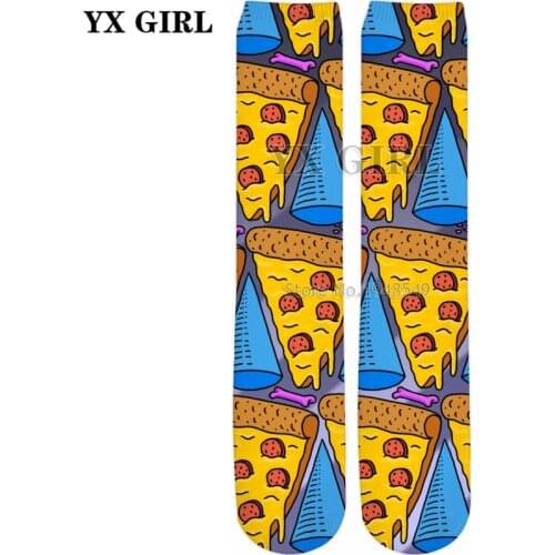 YX GIRL Drop shipping 2018 New style Fashion Mens womens socks Food pizza 3D Print Knee-High Socks