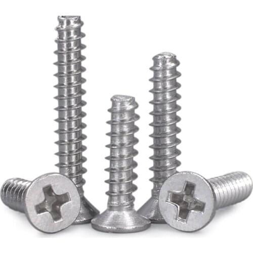 50pcs M1.4 M1.7 M2 M2.6 M3 Micro Small 304 Stainless Steel Cross Phillips Countersunk Head Flat End Top Self-tapping Wood Screw