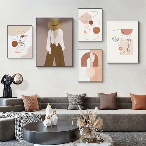 Modern Fashion Woman Poster Wall Art Abstract Line Canvas Print Vintage Pictures Nordic Poster and Print Wall Pictures for Home