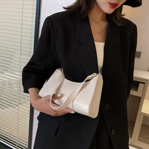 Women Retro Alligator Pattern Bag Fashion Pure Color Women Handbag Simple Travel PU Leather Female Totes Shoulder Underarm Bags