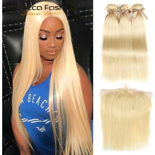 Rebecca 613 Blonde Bundles With Frontal Straight Human Hair Bundles Blonde Brazilian Hair Weave 3 Bundles With Frontal Closure