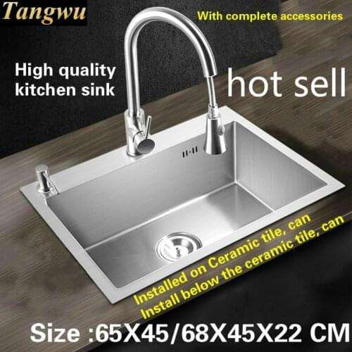 Tangwu Food grade 304 stainless steel 4 mm thick single slot high-grade kitchen sink washing the dishes 65X45/68X45X22 CM