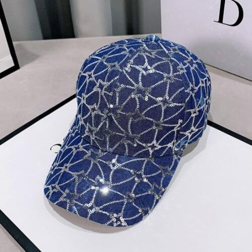 Spring and autumn sequined blue baseball cap for women summer sunscreen Korean pop hat Snapback cap