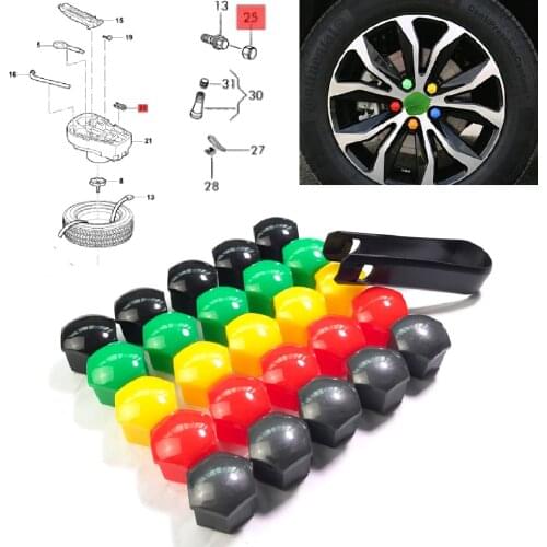 Wooeight 20Pcs 321601173A + 8D0012244A Fit for VW Golf Passat Audi A4 A6 Q7 17mm Hexagon Wheel Lug Bolt Center Nut Covers Caps