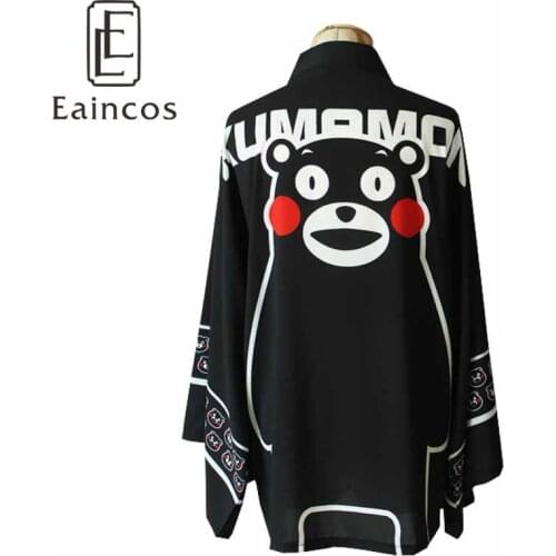 Japanese Anime Kumamon Cosplay Halloween Party Costume Soft Chiffon Cape Unisex Black Kimono Style Coat Tops