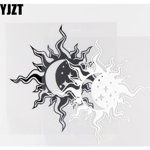 YJZT 14.7X14.8CM Funny Vinyl Decal Day And Night Abstract Moon Sun Star Car Stickers Black / Silver 10A-0088