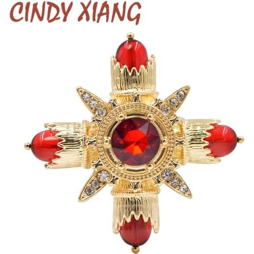 CINDY XIANG New Cross Design Red Color Brooches for Women Baroque Style Coat Accessories Wedding Brooch Pin High Quality Gift