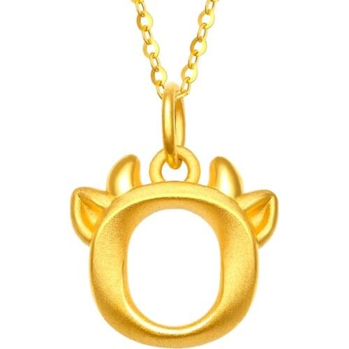 Pure 24K Yellow Gold Pendant 999 Gold Women Zodiac Cute OX Necklace Pendant