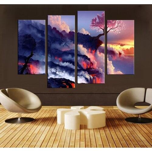 4 Pieces Canvas Art Poster Sea of Clouds Canvas Painting Canvas Printi Wall Art Pictures Home Decoration Frameless
