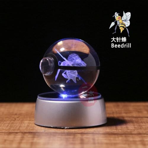 Anime Figure Toys Pokemon Crystal Ball Beedrill Pokeball Engraving Model Ball with LED Light Toy Kids Christmas Gifts