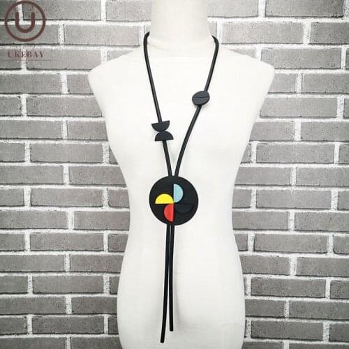 UKEBAY Long Pendant Necklaces Wood Jewelry Women Long Sweater Chains Rubber Jewellery For Wedding Party Accessories Necklaces