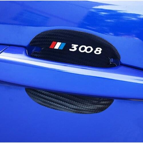 For Peugeot 3008 308 4008 5008 508 GT Accessories 4Pcs Carbon Fiber Car Door Handle Scratch Protector Leather Stickers Decals