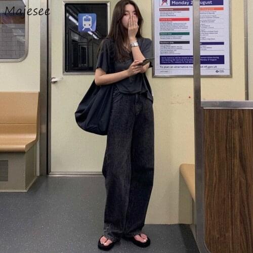 Jeans Women Denim Full-length High Waist Harajuku Retro Leisure Button 4XL Students Wide-leg Loose Fashion Korean Style Female