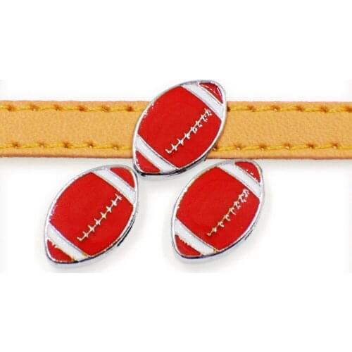 50PCS 8mm Enamel Football Rugby Slide Charms Slide Beads DIY 8mm Bracelets Wristbands,Belt Straps Pet Name Collar