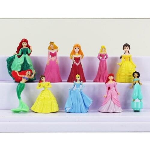 10Pcs/Lot 5-6cm White Snow Bella Ariel Jasmine Cinderella Rapunzel Princess PVC Figure Toy Doll