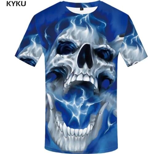 KYKU Brand Skull T shirt Men Nebula Funny T shirts Psychedelic Tshirt Printed Blue Tshirts Casual Gothic T-shirts 3d