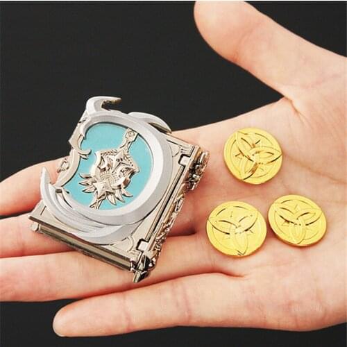 Game Genshin Impact Barbatos Magic Weapons Cosplay Alloy Key Chain Accessories Toys Holy Relic Mora Coin Keyring Pendants Prop