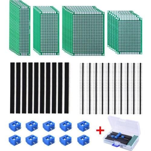 HOT-30 Pcs Double Sided PCB Board Prototype Kit 4 Sizes Circuit Board with 20 Pcs 40 Pin 2.54mm Male and Female Header Connector