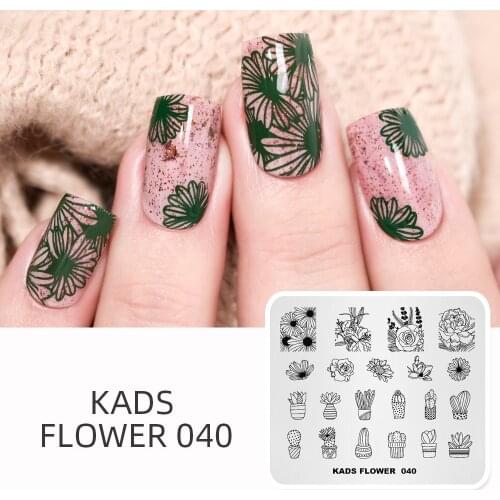 KADS Flower 040 Flower Cactus Succulent Plants Design Template Stencil Beauty Tools Nail Art Stamping Plate Stencil Nails Tool