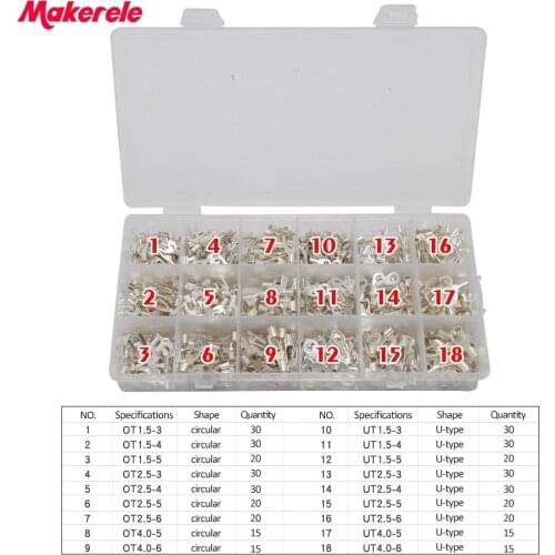 420Pcs/Box 18 type Cold naked terminal Non-Insulated Ring Fork U-type Terminals Assortment Kit Cable Wire Connector Crimp Spade