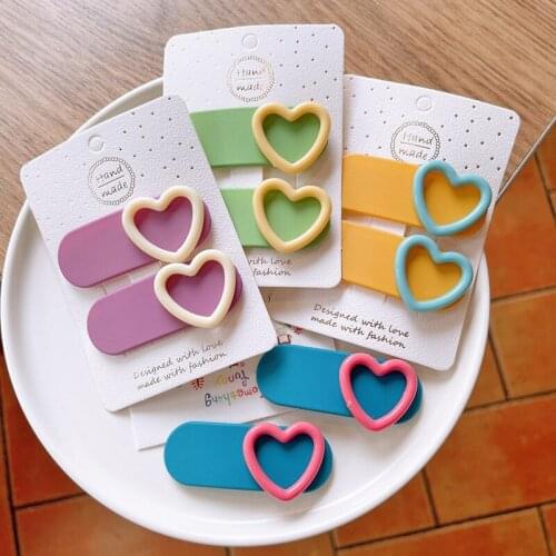 2PCS Korea Sweet Girl Beautiful Acrylic Hearts Hairpin Candy Color Headwear Fashion Cute Clip Hair Accessories Kawaii Barrette