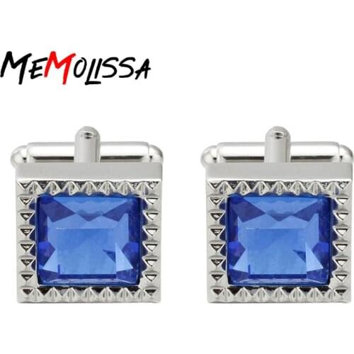 MeMolissa Trendy Square with Blue Crystal Cufflinks Fashion Cufflinks Romantic Wedding Male Cufflink Gifts for Men