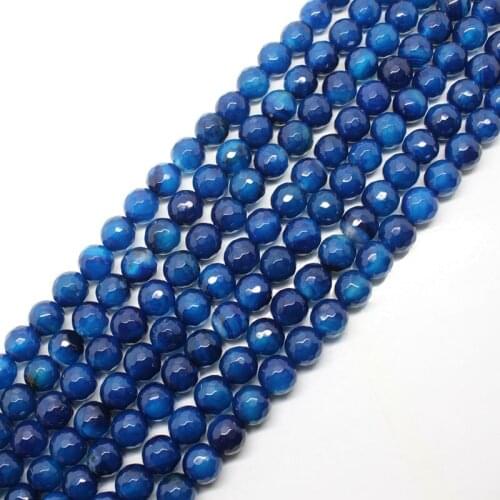Mini. order is $7! Wholesale is 48pcs,8mm Beautiful Faceted Blue Agates Round Loose Beads 15"