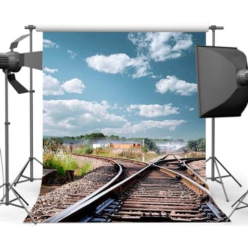 Mehofoto Railroad Intersection Photo Booth Background for Pictures Blue Sky Backdrop for Photography Studio White Cloud S-3038