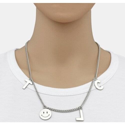 Fashion letter stitching titanium steel round bead necklace hip-hop female simple wild necklace hot sale