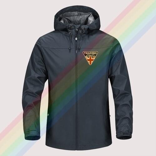 Craked Union Jack Triumph Winter Jacket Men Lightweight Hooded Zipper Waterproof Coat Windproof Outdoor Sportswear Asian size