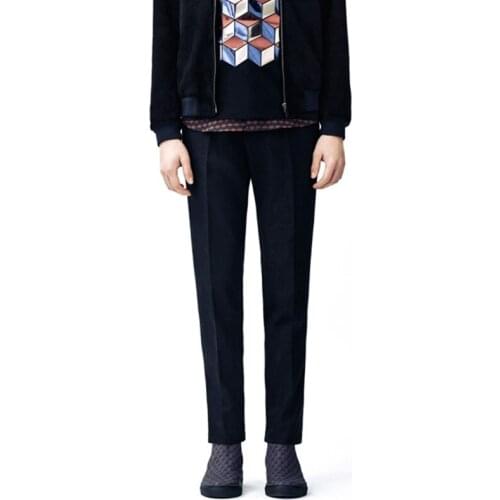 Mens woolen cloth nine points casual pants Slim winter new product black high-end custom straight woolen foot pants