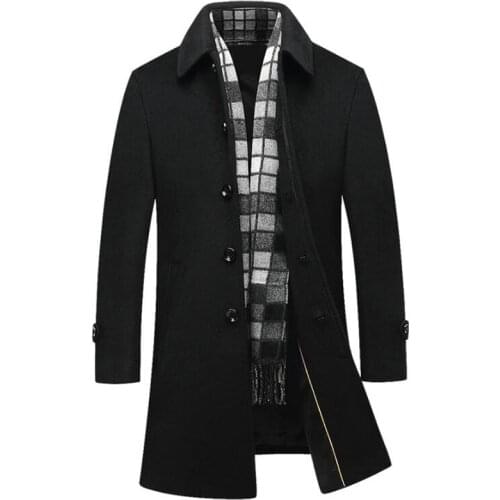 Brand New Long Wool Coat Men Fashion Pea Coat Jacket Wool Blends Slim Cotton Winter Jackets Mens Woolen Overcoat abrigo hombre