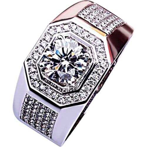 Real S925 Sterling Silver Men Ring Luxury Wide Multi-diamond Engagement Wedding Exquisite and Elegant Party Lovely Cute Gift