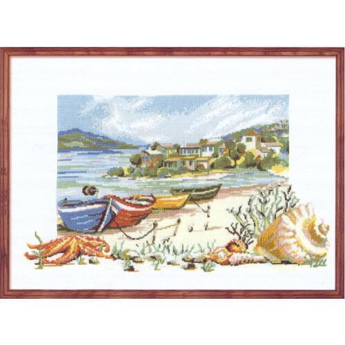 Precision printed cloth Fishxx Cross Stitch Kit C349 Coastal Landscape Conch Hand Embroidered Paintings Home Decoration