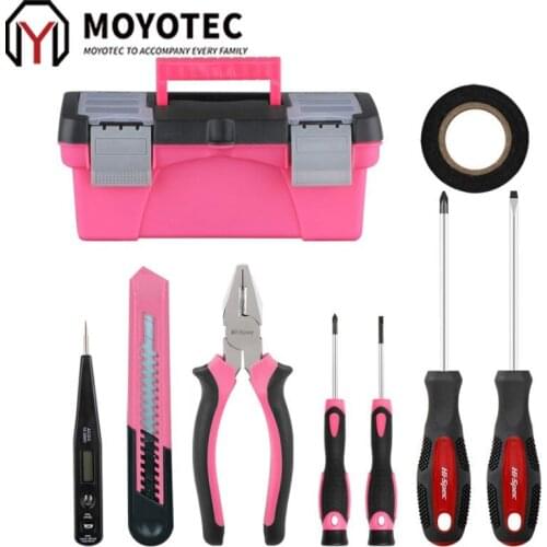 MOYOTEC Pink Household Tool Set DIY Hand Tools Case Repair Tool Kit Box With Hard Storage Case For Gifts