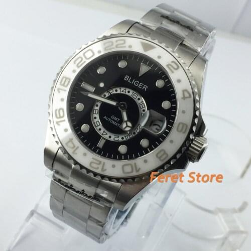 New Bliger 43mm steel case Sterile Luminous Ceramic Bezel gray Dial Automatic Mens Watch Luxury leisure and fashion