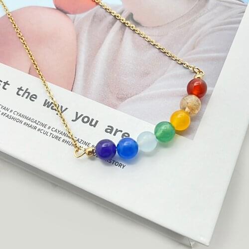 Simple Fashion Chain Natural Stone Colorful Eye-catching Charm Young Necklace Men and Women Pendant Necklace Jewelry Gifts