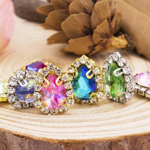 New style 6x8mm 7x10mm 10pcs/pack high grade Glass Crystal buckle, Drop shape sew on rhinestones,Diy/wedding decoration