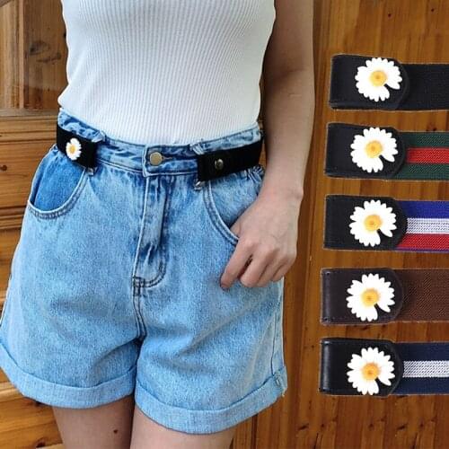 New Fashion Women Elastic Free Punch Belt Without Buckle Ladies Jeans Belts Flower Japanese Invisible Extensible Girls Easy Belt