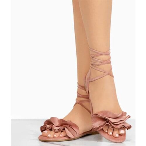 Flower Summer Sandals for Women Gladiator Ankle Strap Plus Size Flat Shoes Female Cross Stap Rome Ladies Casual Shoes