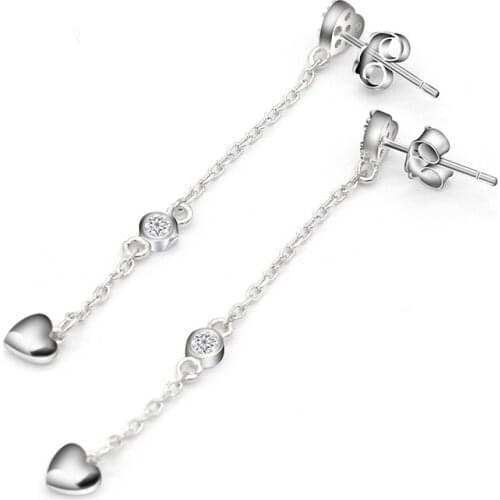 Earrings Silver 925 Heart Chain Earrings Korean Trendy Earrings Jewelry for Women Girls Wedding Valentines Day Gift