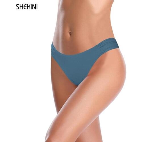 SHEKINI Womens Shirred Side Low Waisted Hipster Bikini Bottom Ruched Swimsuit Panties Solid Swimming pants Beach Swim trunks
