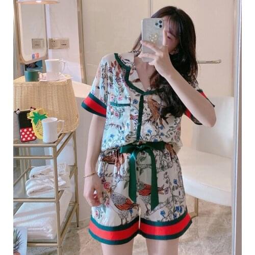 Silk Pajamas for Women Home Suit Pyjamas Set Top And Shorts Satin Nightwear Summer Short Sleeve Lady Sleepwear