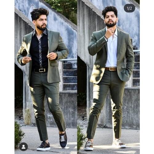 Dark Green Lapel Two Button Men Suits Costume Homme Wedding Prom Terno Masculino Slim Groom Tuxedos Blazer 2 Pieces Jacket Pant