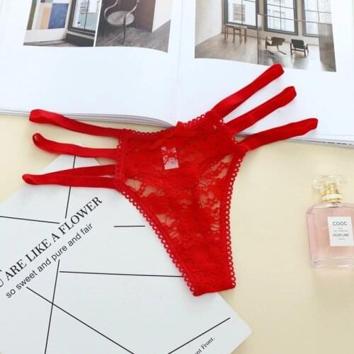 Womens sexy underwear lace super transparent sexy low waist temptation large lace up transparent LARGE T-SHIRT