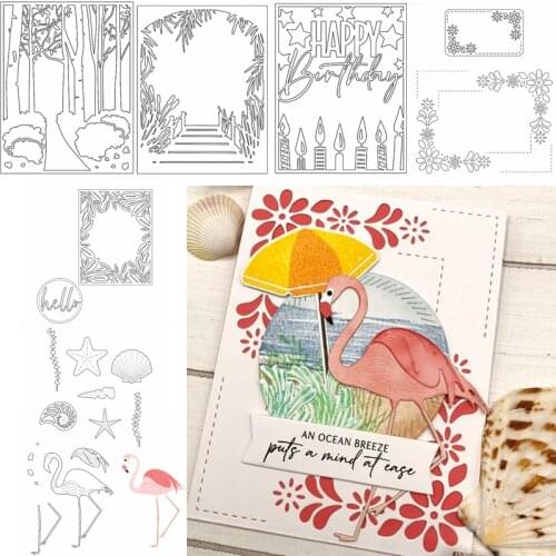 Cutting Dies Forest Path Leafy Candle Background Words Outline Dies Flamingo Shell Seastar DIY Scrapbooking Die Cut Mould 2021