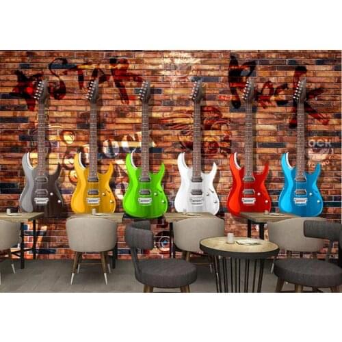 Bacal Custom size Music Fashion Trend 3D Stereo Brick Wall Graffiti Guitar Bar KTV Mural Background Wall wallpaper mural