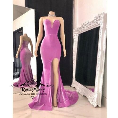Pink Velvet Mermaid Prom Dresses 2021 Vestidos De Fiesta Largo Women High Split Long Simple Formal Celebrity Evening Party Gowns